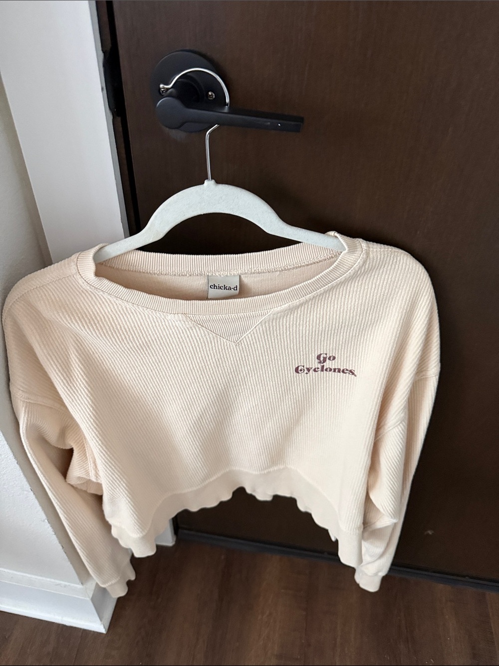 Chicka-d Cream Cropped Thermal Sweatshirt - Go Cyclones